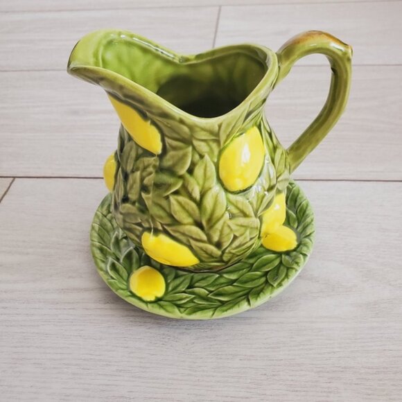 Vintage 70s 80s Japan Relpo Porcelain Style Fruit Lemon Tree Leaf Pitcher - Picture 3 of 8